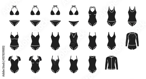 Collection of Black Swimsuits Silhouettes with Different Styles and Designs for Women