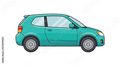 Illustration of a teal hatchback car, a graphical representation isolated on white background