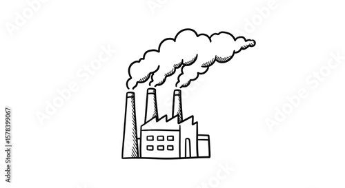 Line Drawing of an Industrial Facility Releasing Smoke into the Environment