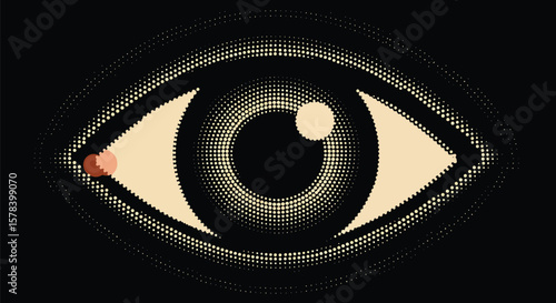 A Stylized Illustration Depicting a Halftone Eye Against a Black Background