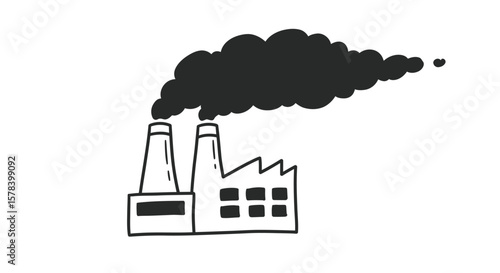 Illustration of an industrial factory emitting pollution smoke into the atmosphere