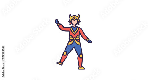 Illustration of a Heroic Character in Vibrant Armor with a Unique Helmet Design