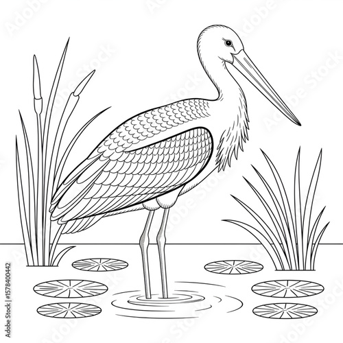 Yellow-billed Stork illustration vector style colouring page