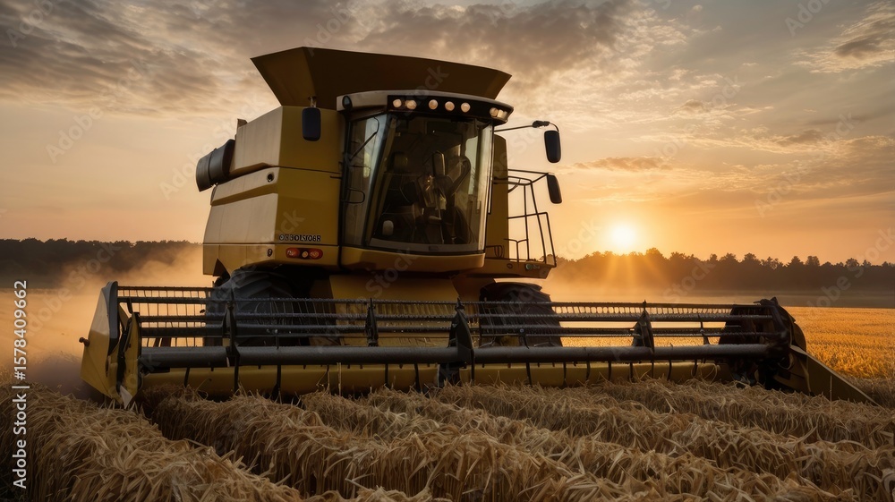 Fototapeta premium combine harvester at sunset