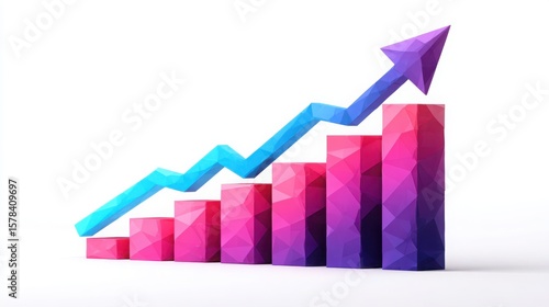 Free Download 3d polygonal bar chart with upward trend arrow showing growth and success isolated on white background - GFXLoad