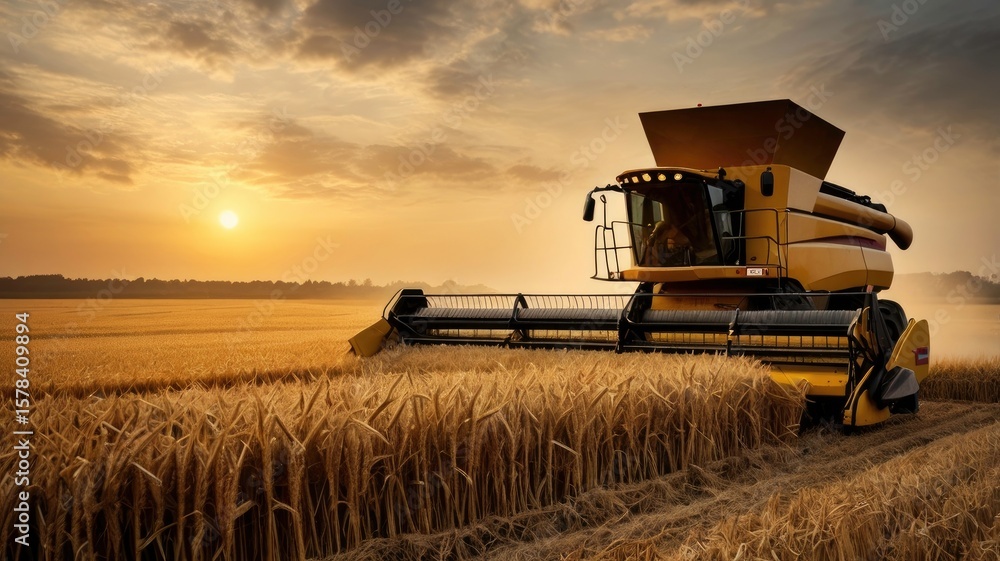 Fototapeta premium combine harvester on wheat field