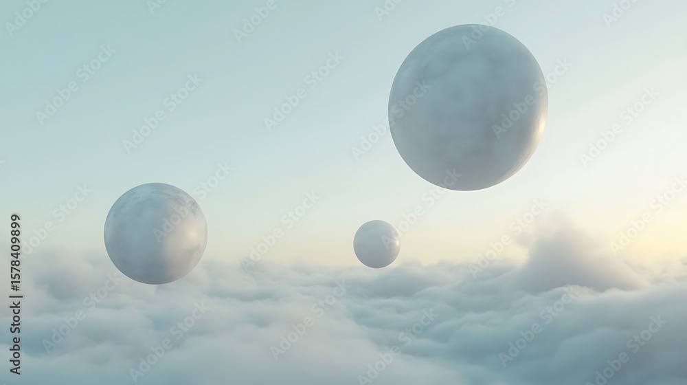 Obraz premium Floating orbs above cloudscape