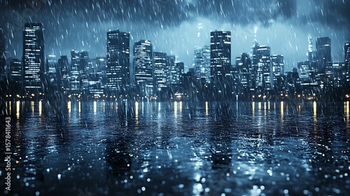 Rainy cityscape night storm