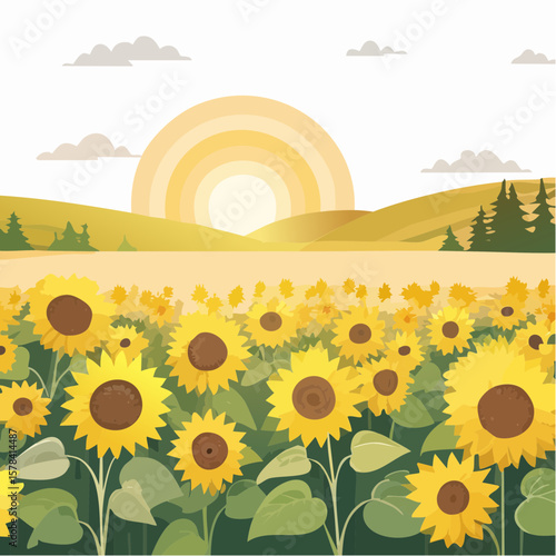 field of sunflowers at sunrise