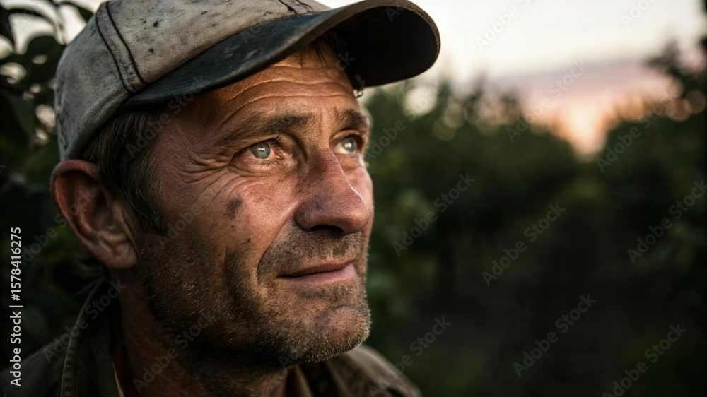 Contemplative Farmer, Sunset Reflection, Rural Portrait Contemplative Farmer, Sunset Reflection, Rural Portrait