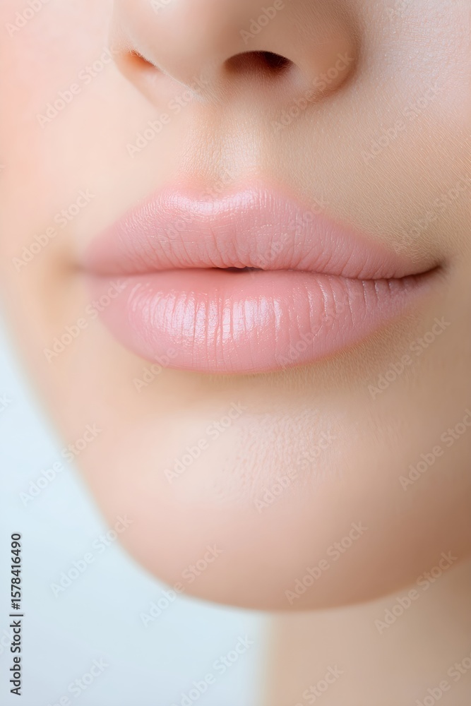 Fototapeta premium Close up of a woman with natural, healthy lips and skin. Beauty and cosmetic care concept for self care and skin health.