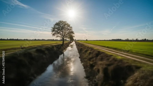Italian Countryside Canal at Sunset