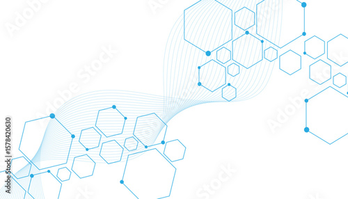 Science network pattern blue Hexagonal abstract background. Big Data Visualization structure elements . Health care and science medical pattern innovation. Template design with concept Dots and lines.