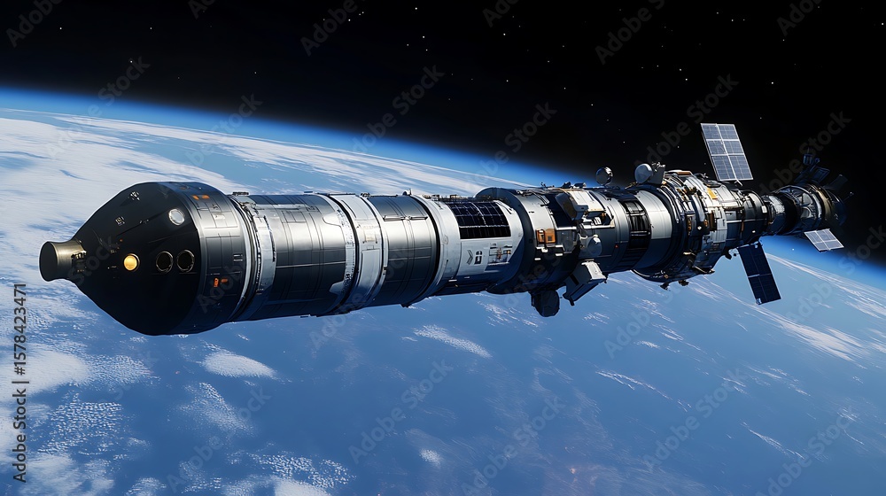 Fototapeta premium Spacecraft in orbit over earth