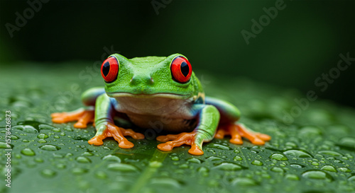 Stunning Macro Shot of Red-Eyed Tree Frog on Tropical Leaf