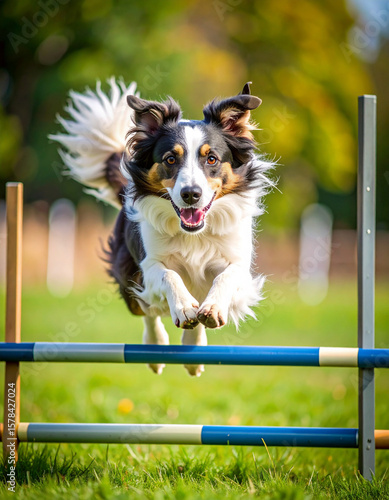 A close-up of a generic dog agility jump bar, blurred in motion as if being cleared by a fast-moving dog.