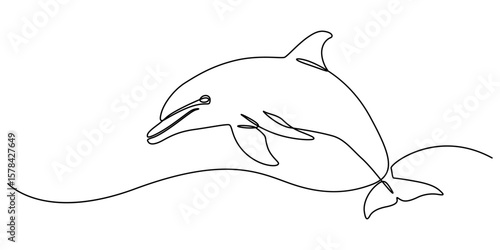 Continuous one single minimal line drawing dolphin, Continuous one line drawing of dolphin. Dolphin Vector Art, Icons, and Graphics illustration. dolphin image, Bottlenose dolphin in single line draw.
