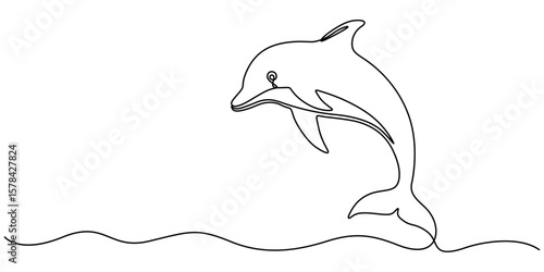 Continuous one single minimal line drawing dolphin, Continuous one line drawing of dolphin. Dolphin Vector Art, Icons, and Graphics illustration. dolphin image, Bottlenose dolphin in single line draw.