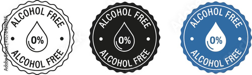 Set of alcohol free icons with a drop and zero percent symbol