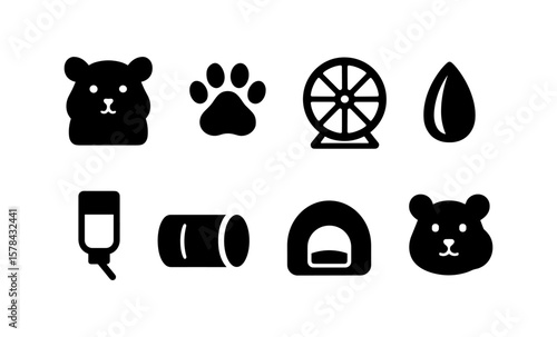 Cute pet icons set: hamster silhouettes and accessories for animal lovers