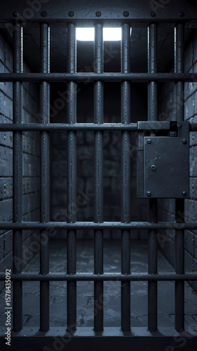 Prison Cell with Metal Bars and Lockbox Graphic Interior Art