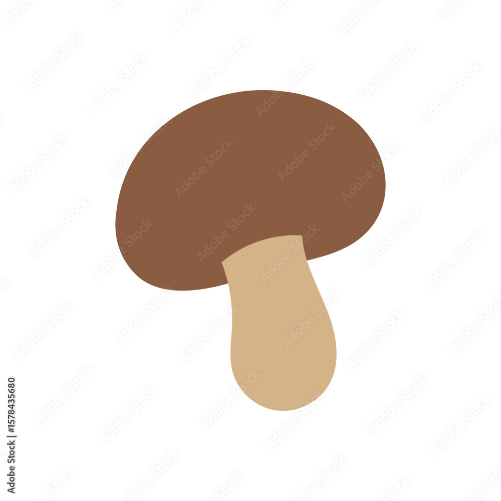 Fototapeta premium Flat brown mushroom illustration with natural tones, great for forest food collections, vegetarian recipe pages, or rustic kitchen decor assets.