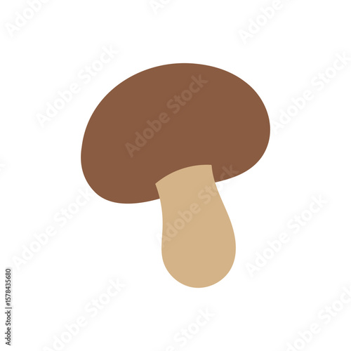 Flat brown mushroom illustration with natural tones, great for forest food collections, vegetarian recipe pages, or rustic kitchen decor assets.