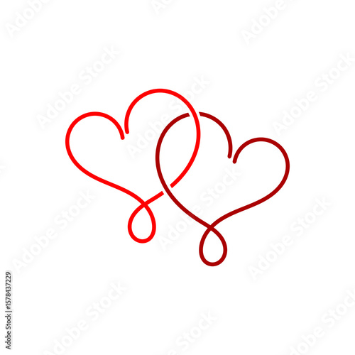Two red hearts icon isolated on white background