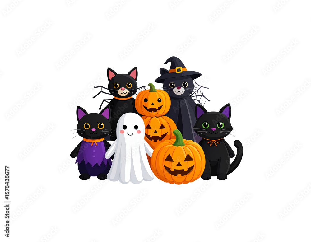 Fototapeta premium Cute Halloween background isolated on white background.