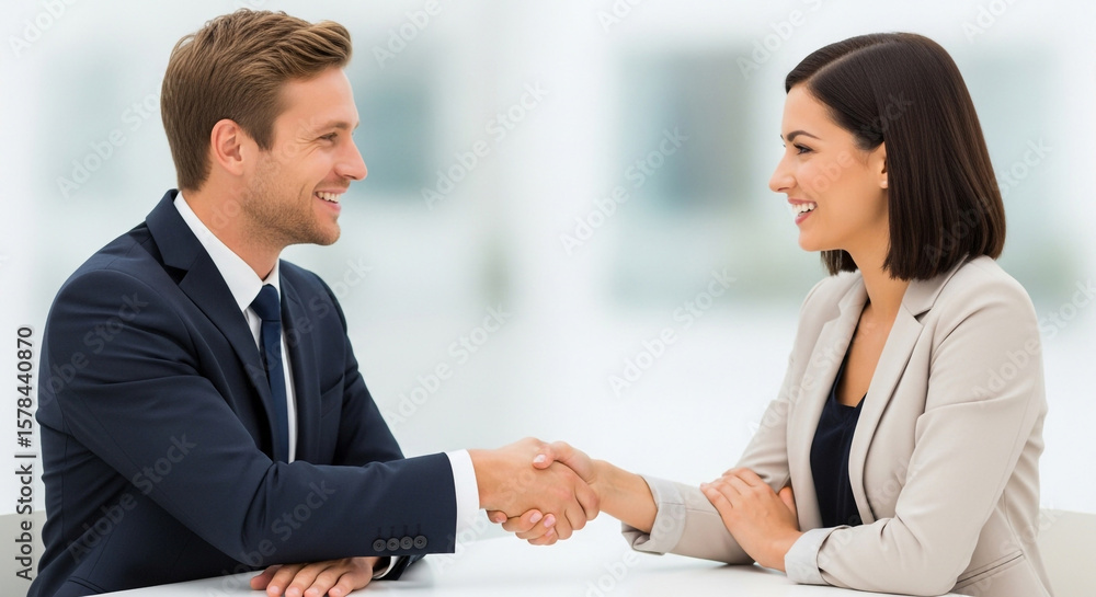 custom made wallpaper toronto digitalA man and a woman shake hands across a table, signifying a successful business agreement