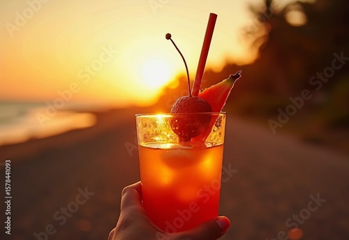 Vibrant Roadtrip with tropical drinks during firelight