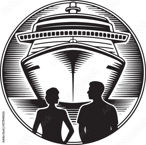 Couple with Cruise Ship Illustration