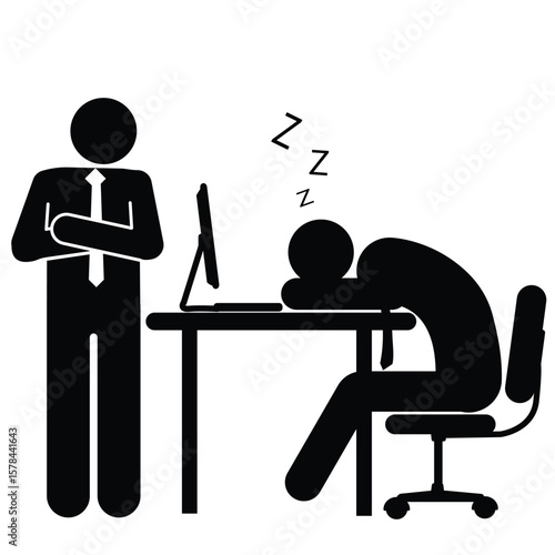 Boss watching the shoulders of sleeping at work staff. Tired businessman, icon vector. illustration.