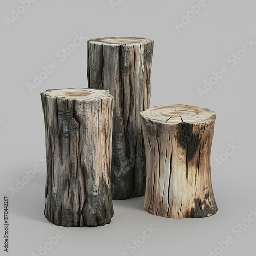 3D Log Stump Models with Natural Texture, for Interior Decoration, Landscape Design, Ecological - Themed Scenes, Furniture Modeling Materials