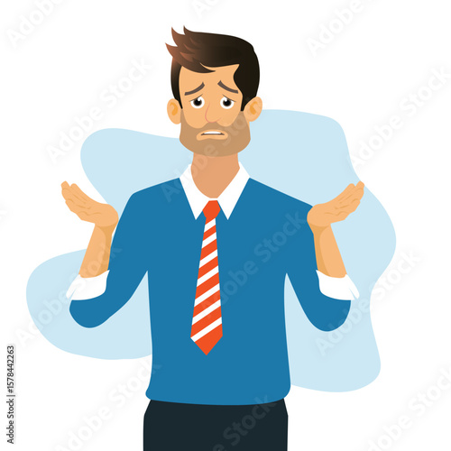 The emotionally  man spread his hands, asking what happened. Or why. Vector illustration