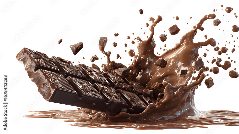 Fototapeta premium A chocolate bar is in a chocolatey splash of milk