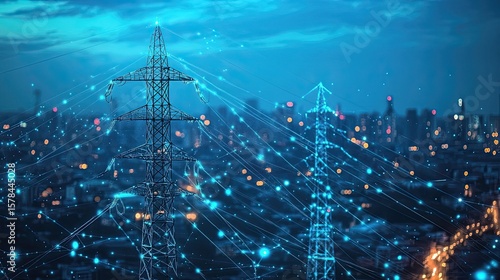 AI-driven smart grid with blue and green power lines