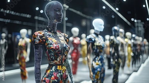 AI-generated fashion designs displayed on digital mannequins