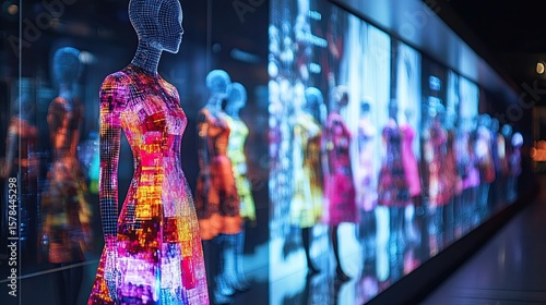 AI-generated fashion designs displayed on digital mannequins