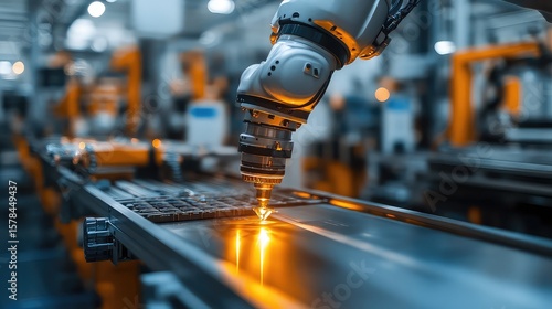 Factory floor robot using AI for predictive maintenance, real-time equipment monitoring, fault prediction alerts, and autonomous correction logic