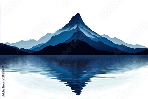 silhouette of a mountain peak reflected in water with crisp delineation