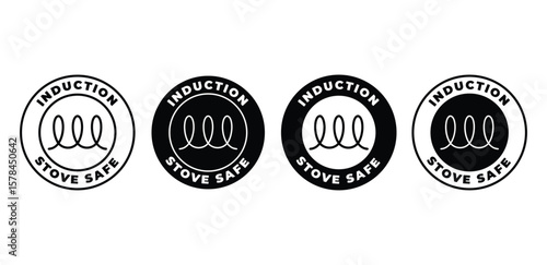 Induction Stove Safe Icons Black and White Circular Symbols Vector Design
