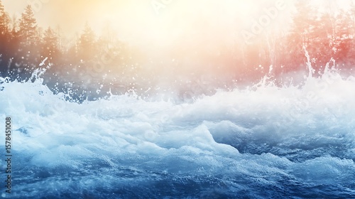 Water splashing waves in forest scene