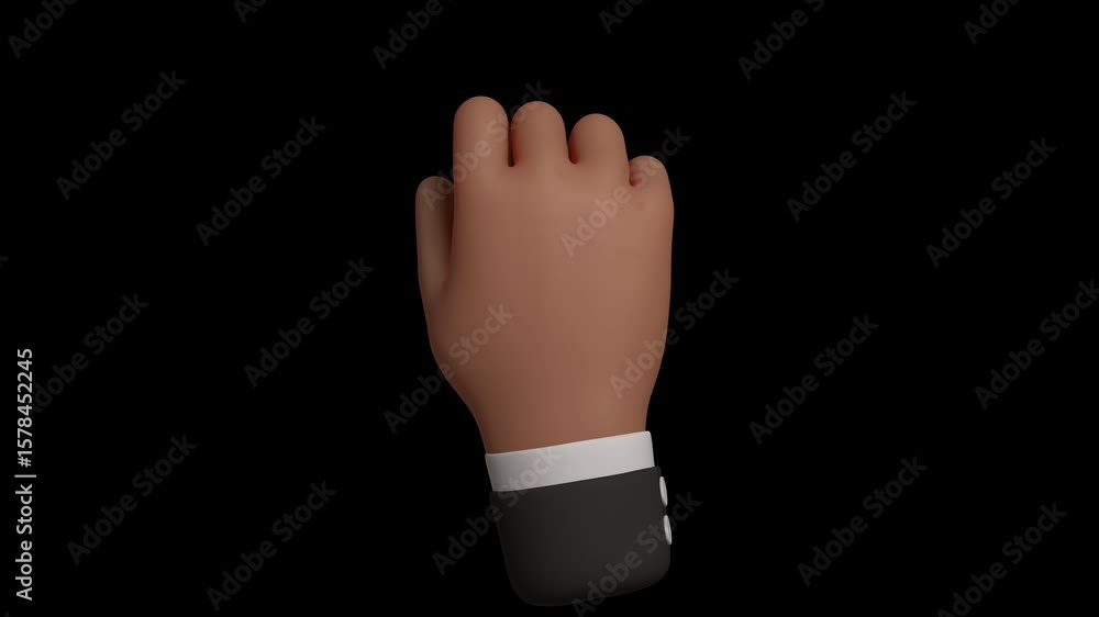 Seamless 4K loop of black skin zoom in hand gesture in black sleeve. 3D emoji cartoon animation render with alpha transparent background Seamless 4K loop of black skin zoom in hand gesture in black sleeve. 3D emoji cartoon animation render with alpha transparent background