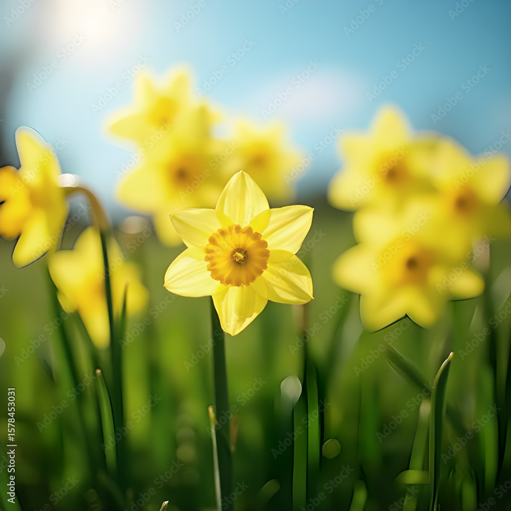 Fototapeta premium Blooming Yellow Daffodils in Spring Sunshine
