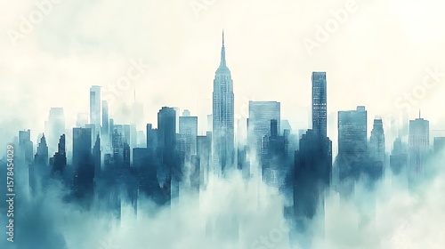 Watercolor city skyline