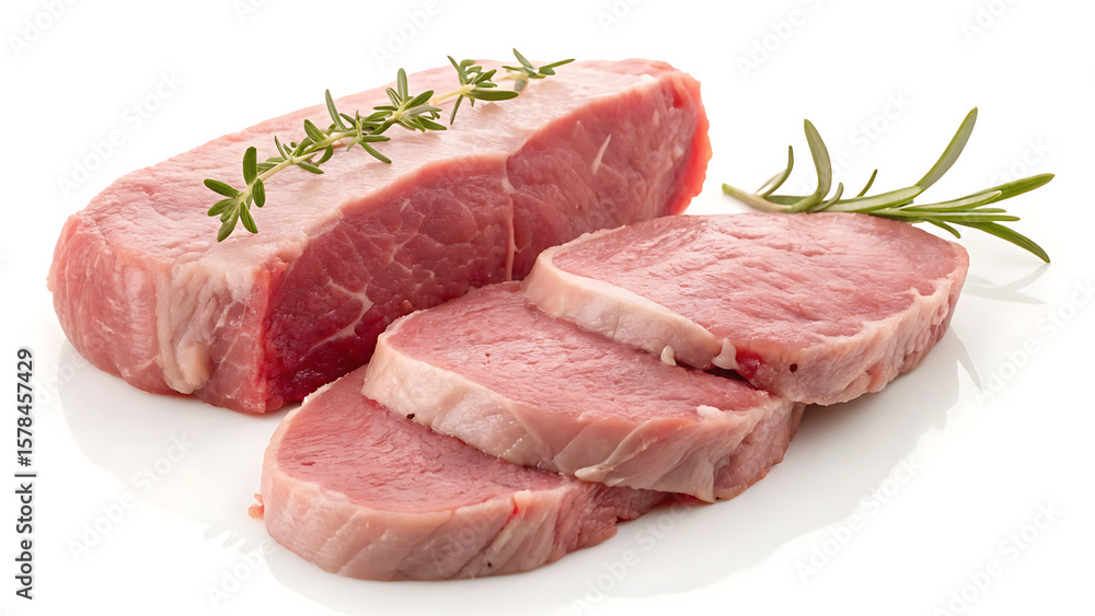 Fototapeta premium Veal raw tender calf meat isolated on white background for gourmet steak and fine dining