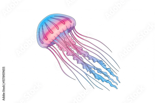 Graceful jellyfish graphic with flowing tentacles and a vibrant color gradient is perfect for marine life designs.