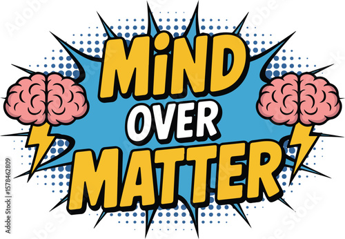 Mind Over Matter graphic illustration with two brains and lightning bolts, Transparent png vector