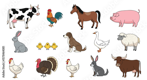 A charming collection of farm animals depicting rural life and agriculture